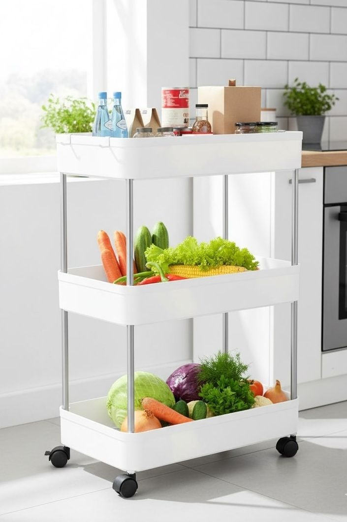 CARLA HOME Slim 3-Tier Storage Cart Organiser with Wheels