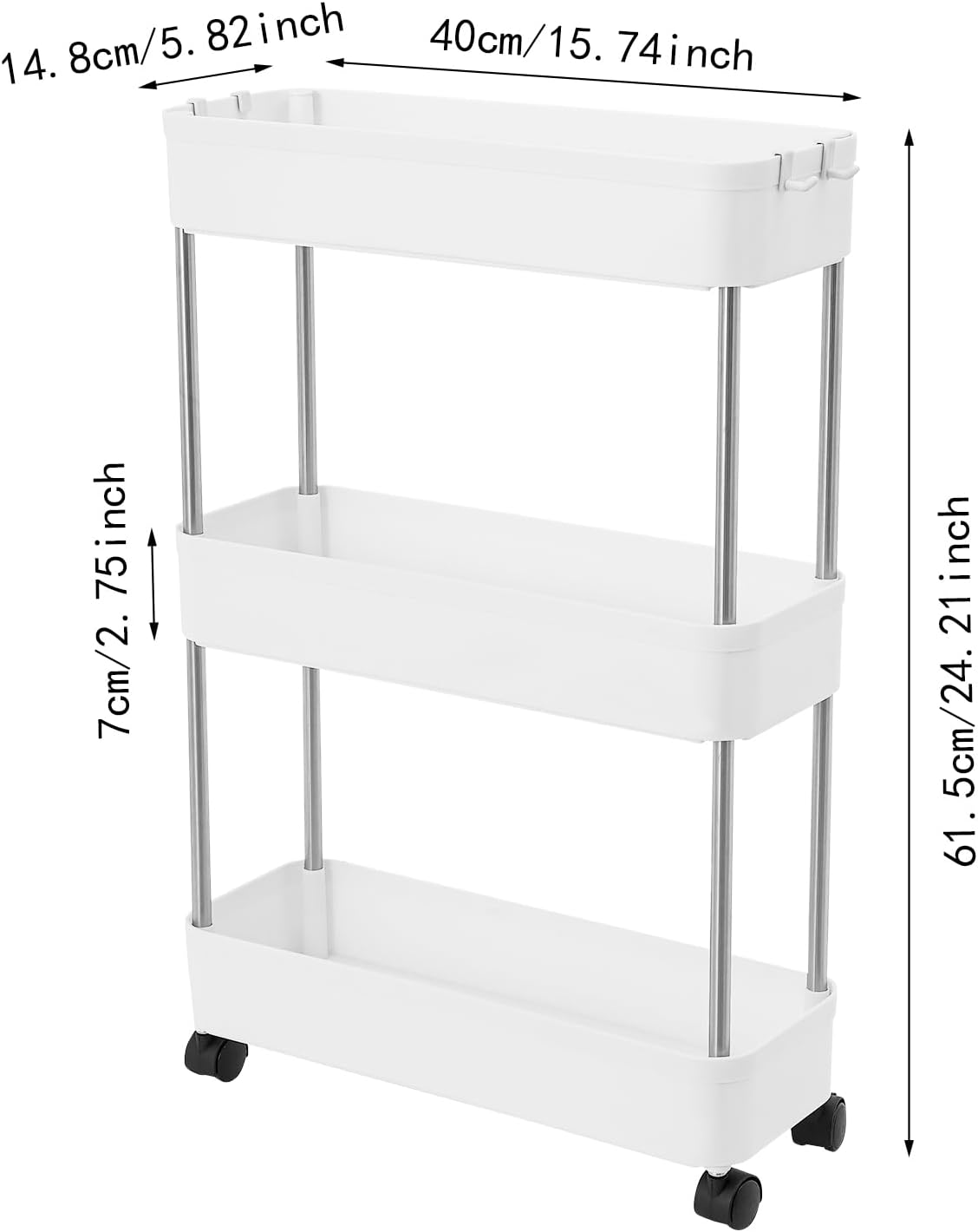 CARLA HOME Slim 3-Tier Storage Cart Organiser with Wheels
