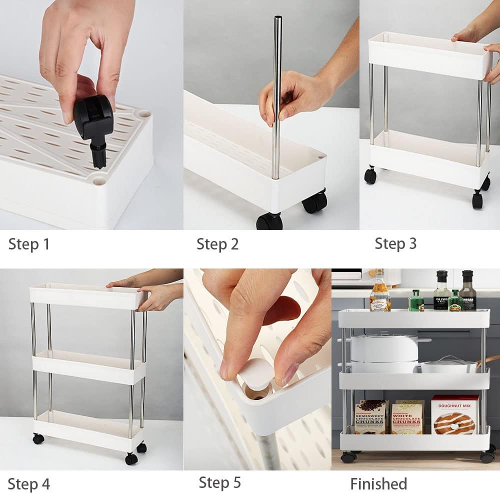 CARLA HOME Slim 3-Tier Storage Cart Organiser with Wheels