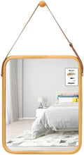 CARLA HOME Hanging Wall Mirror – Bamboo Frame 40 x 33cm with Adjustable Strap