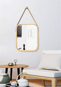 CARLA HOME Hanging Wall Mirror – Bamboo Frame 40 x 33cm with Adjustable Strap