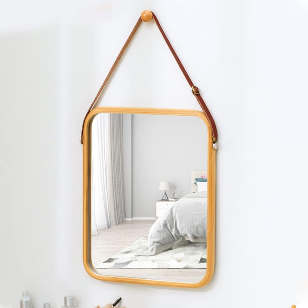 CARLA HOME Hanging Wall Mirror – Bamboo Frame 40 x 33cm with Adjustable Strap