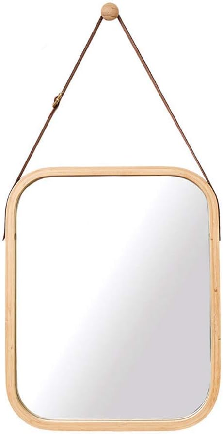 CARLA HOME Hanging Wall Mirror – Bamboo Frame 40 x 33cm with Adjustable Strap
