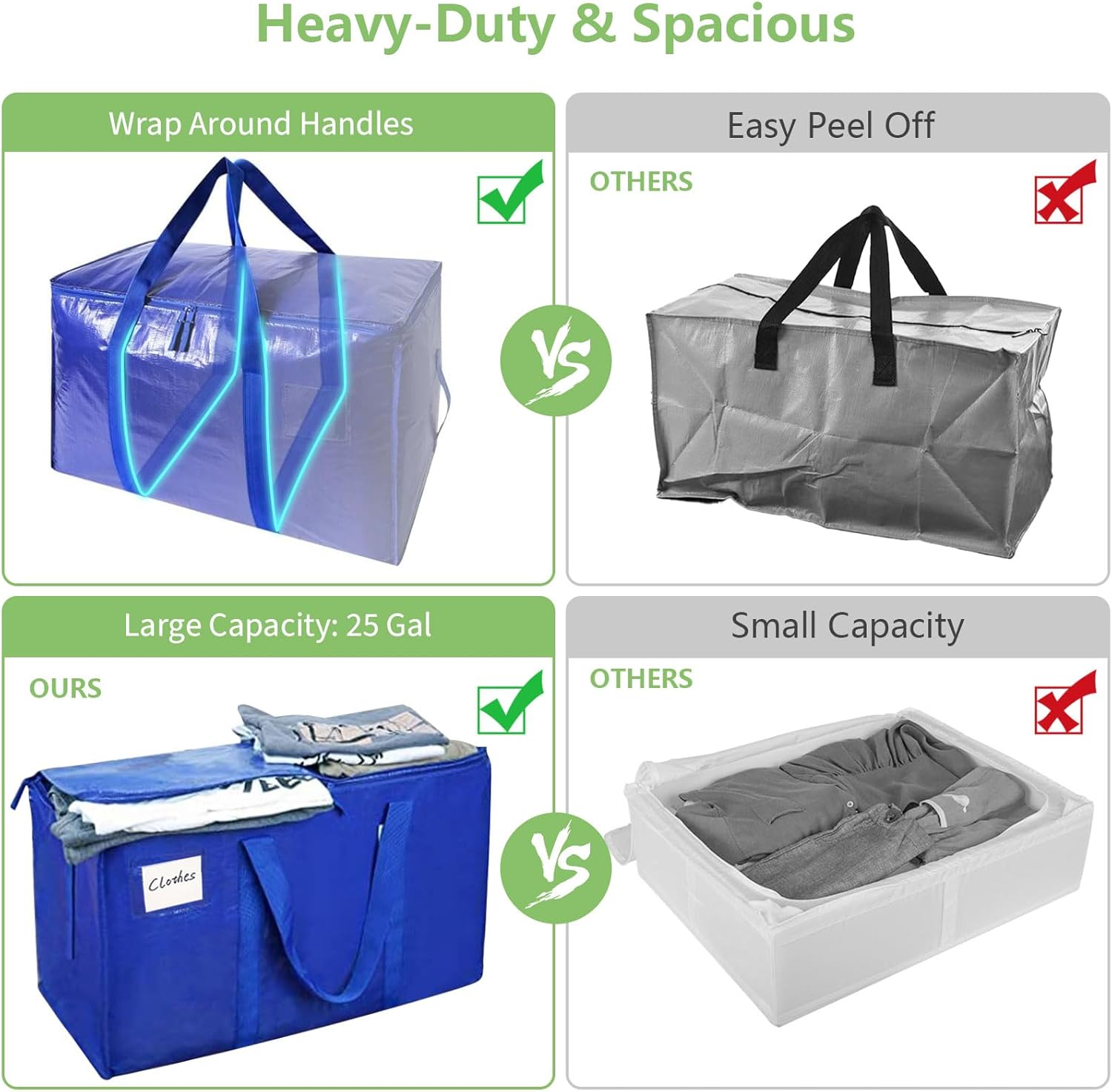 CARLA HOME Large Moving Storage Bags – Blue 6 Pack, 95L with Zippers & Handles