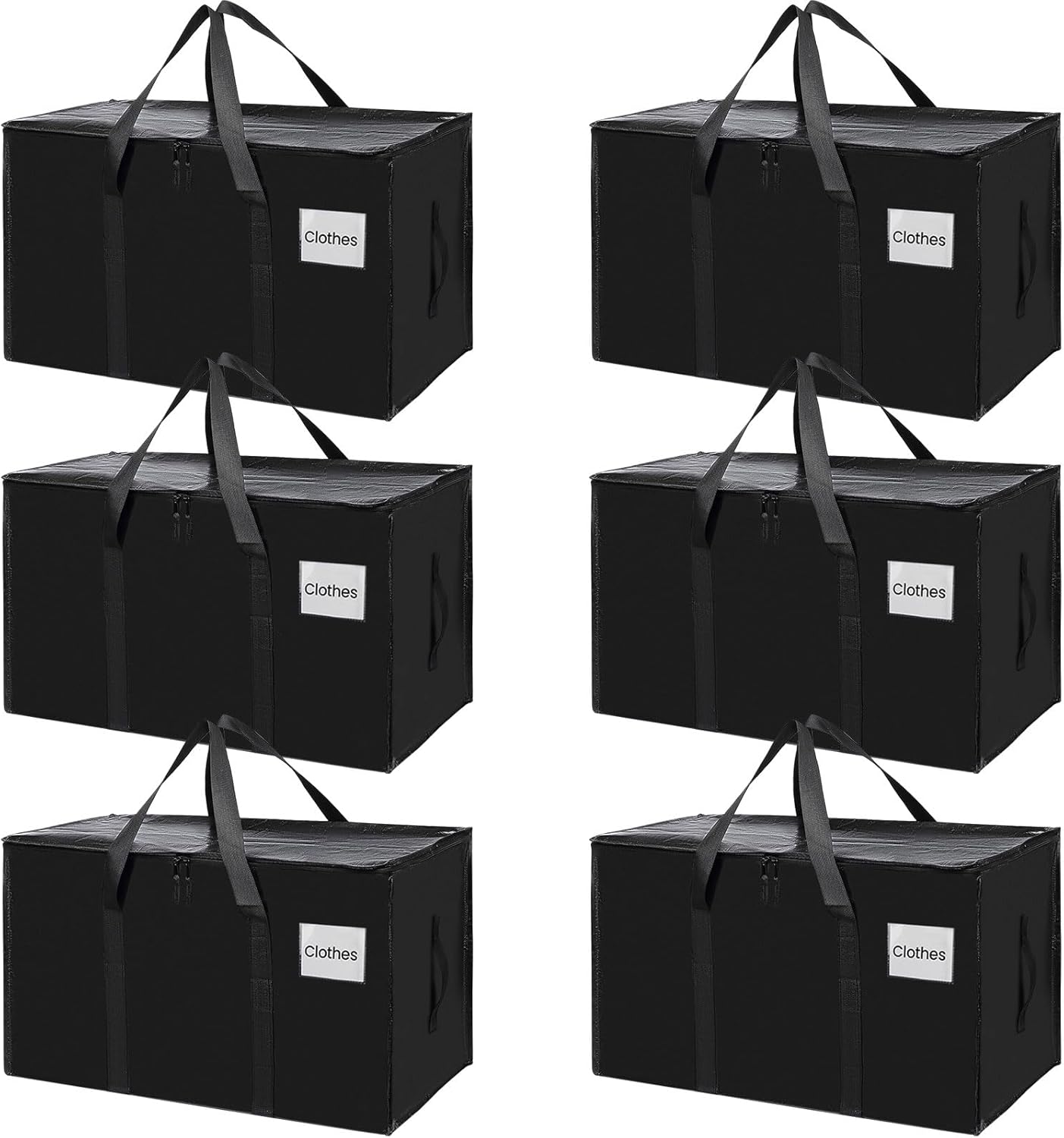 CARLA HOME Large Moving Storage Bags – Black 6 Pack, 95L with Zippers & Handles
