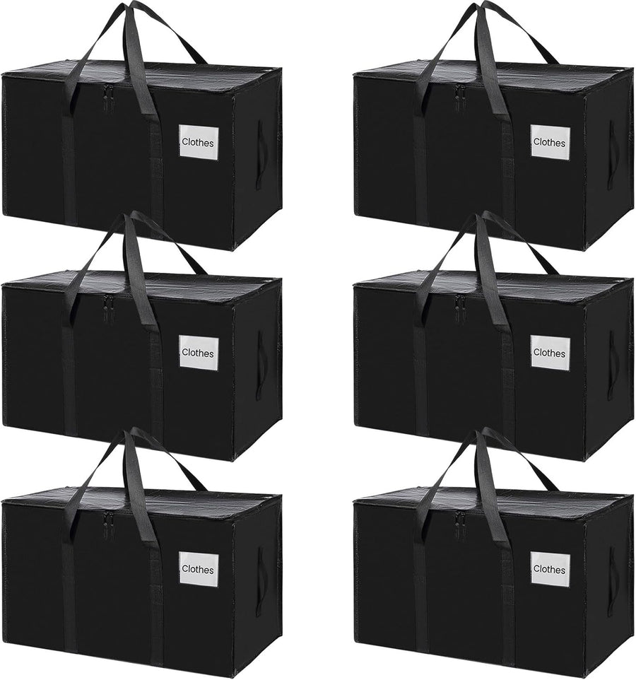 CARLA HOME Large Moving Storage Bags – Black 6 Pack, 95L with Zippers & Handles