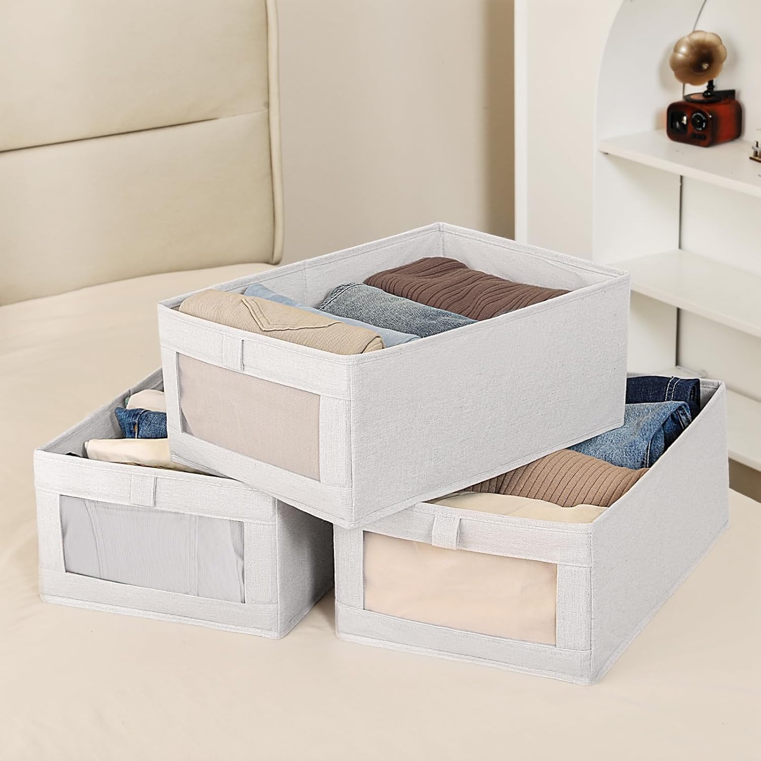 CARLA HOME Closet Storage Bins – 6 Pack with Clear Window