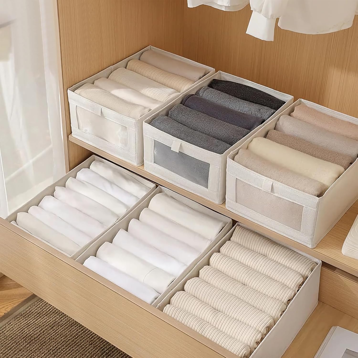 CARLA HOME Closet Storage Bins – 6 Pack with Clear Window