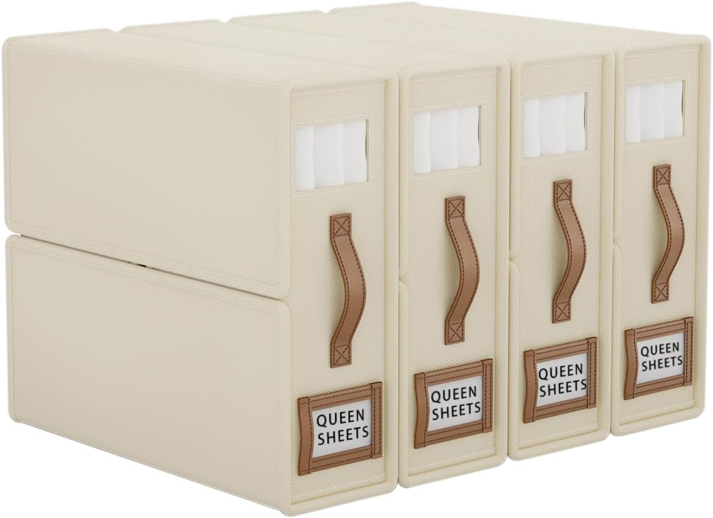 CARLA HOME Bed Sheet Organiser Set – Beige 4 Pack with Handle & Window