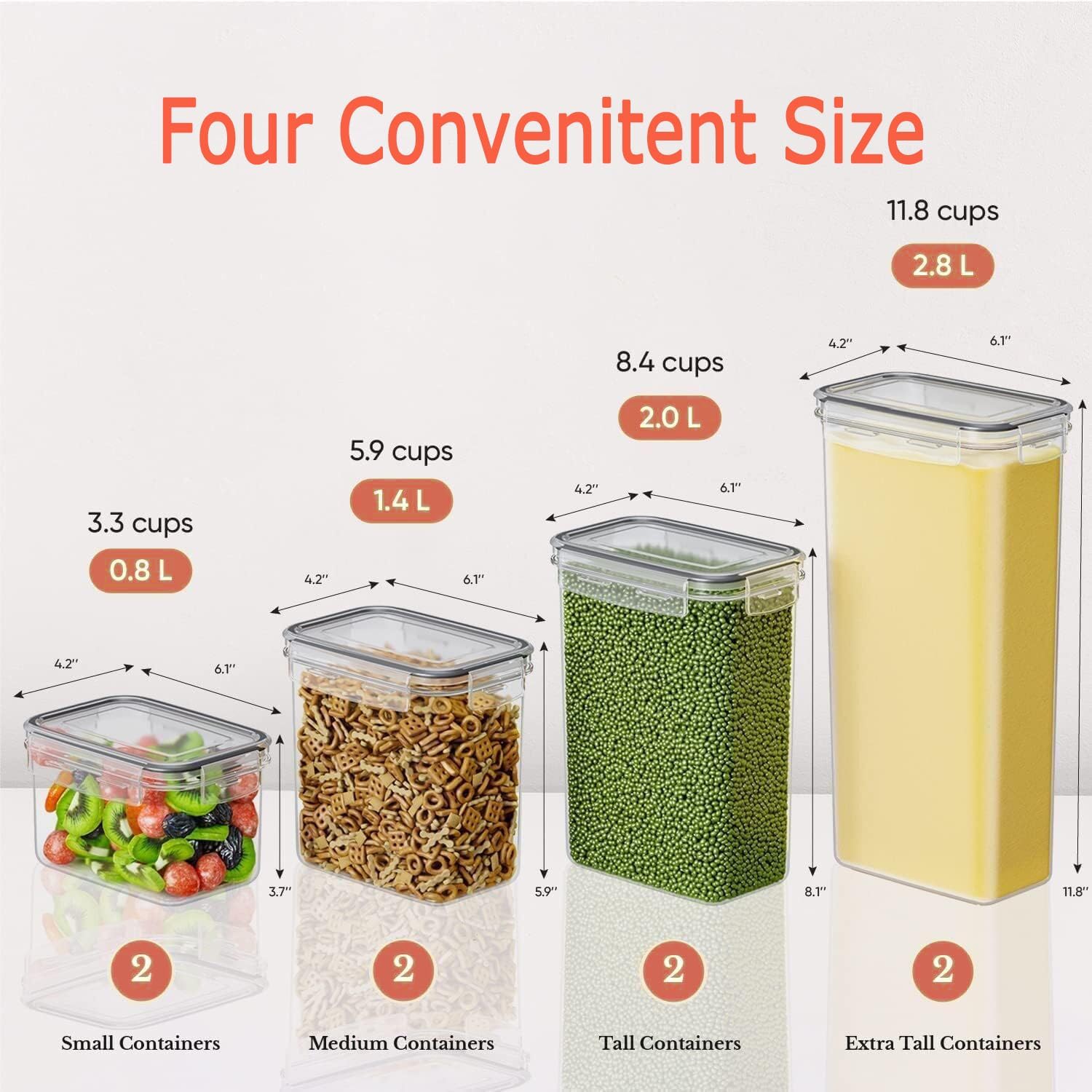 CARLA HOME Airtight Food Storage Containers – 8 Piece Set with Lids & Labels