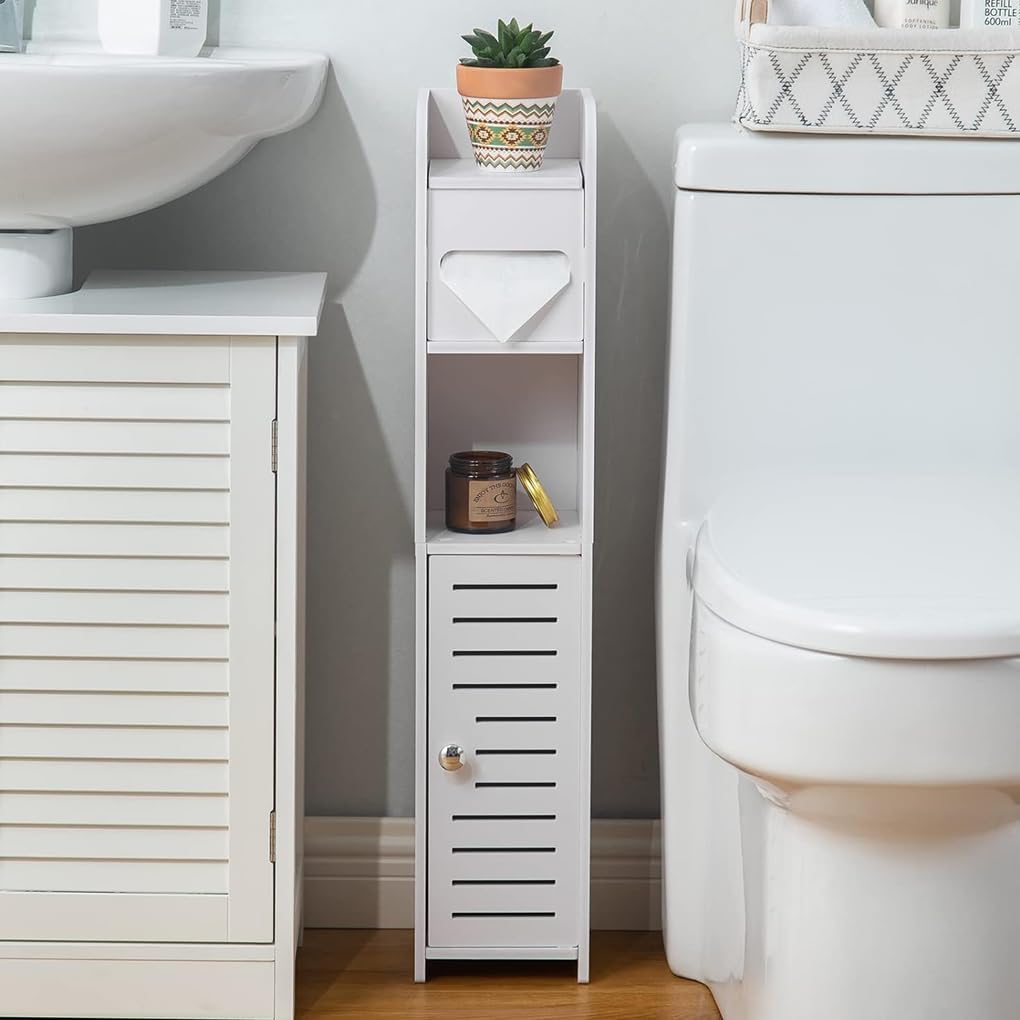 CARLA HOME Slim Bathroom Cabinet – Waterproof PVC with Toilet Paper Holder