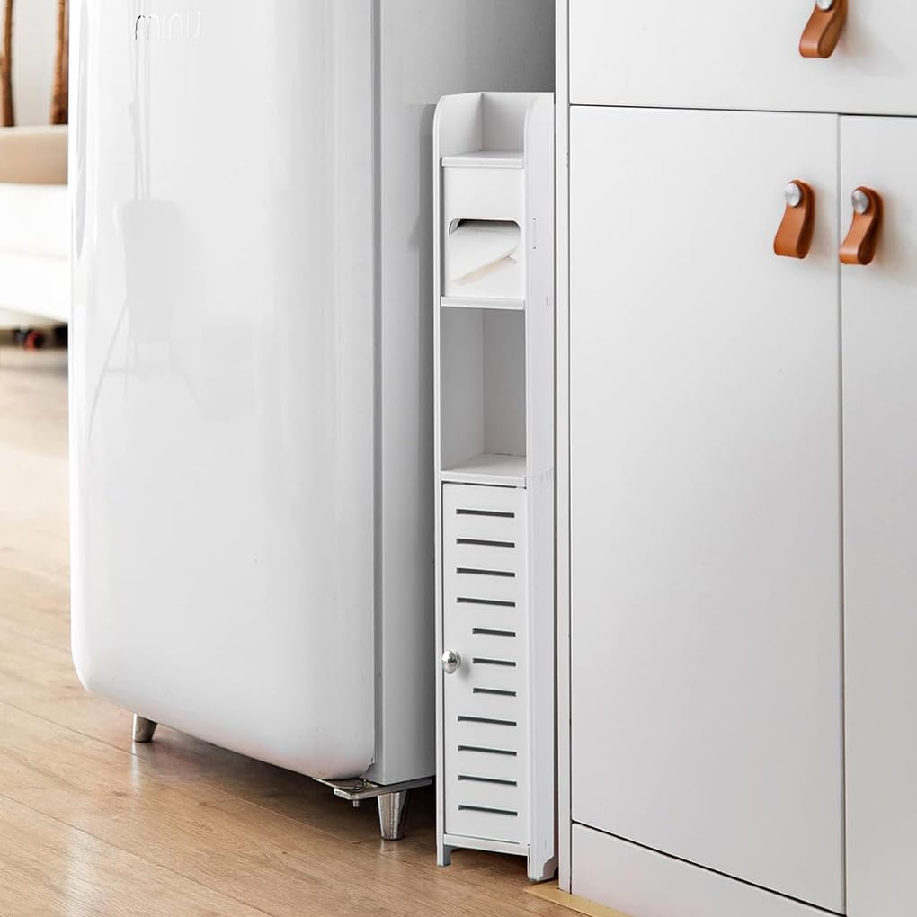 CARLA HOME Slim Bathroom Cabinet – Waterproof PVC with Toilet Paper Holder