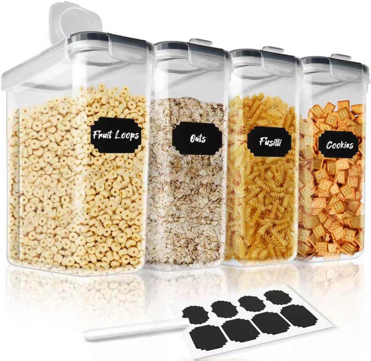 CARLA HOME Airtight Cereal Storage Containers – 4 Pack, 2.5L with Pouring Lids