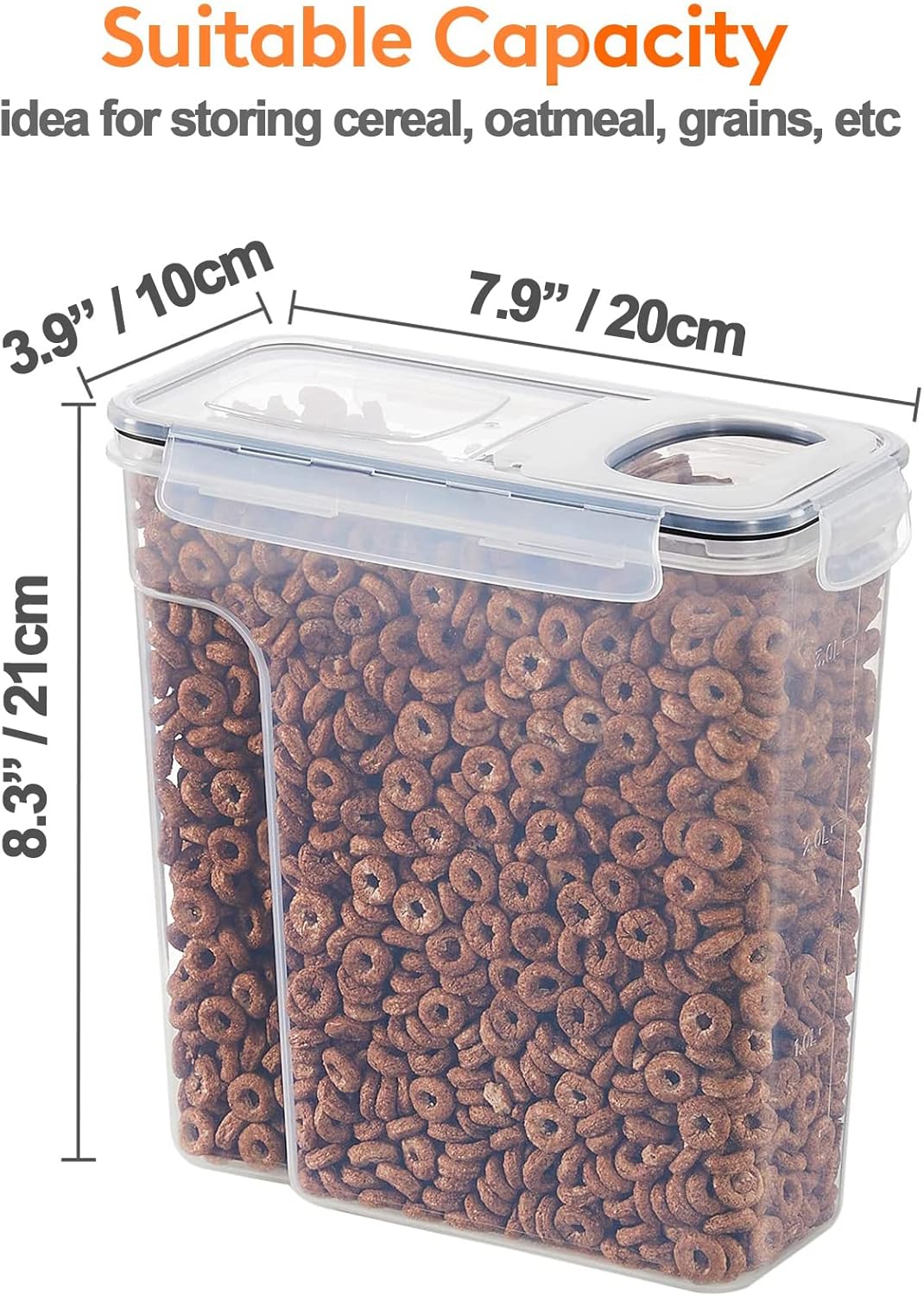 CARLA HOME Airtight Cereal Storage Containers – 4 Pack, 2.5L with Pouring Lids