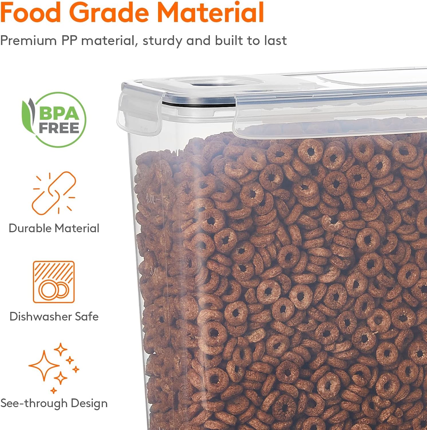 CARLA HOME Airtight Cereal Storage Containers – 4 Pack, 2.5L with Pouring Lids