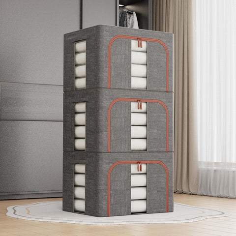 CARLA HOME Large Clothes Storage Bins – Grey 3 Pack, 66L with Lids