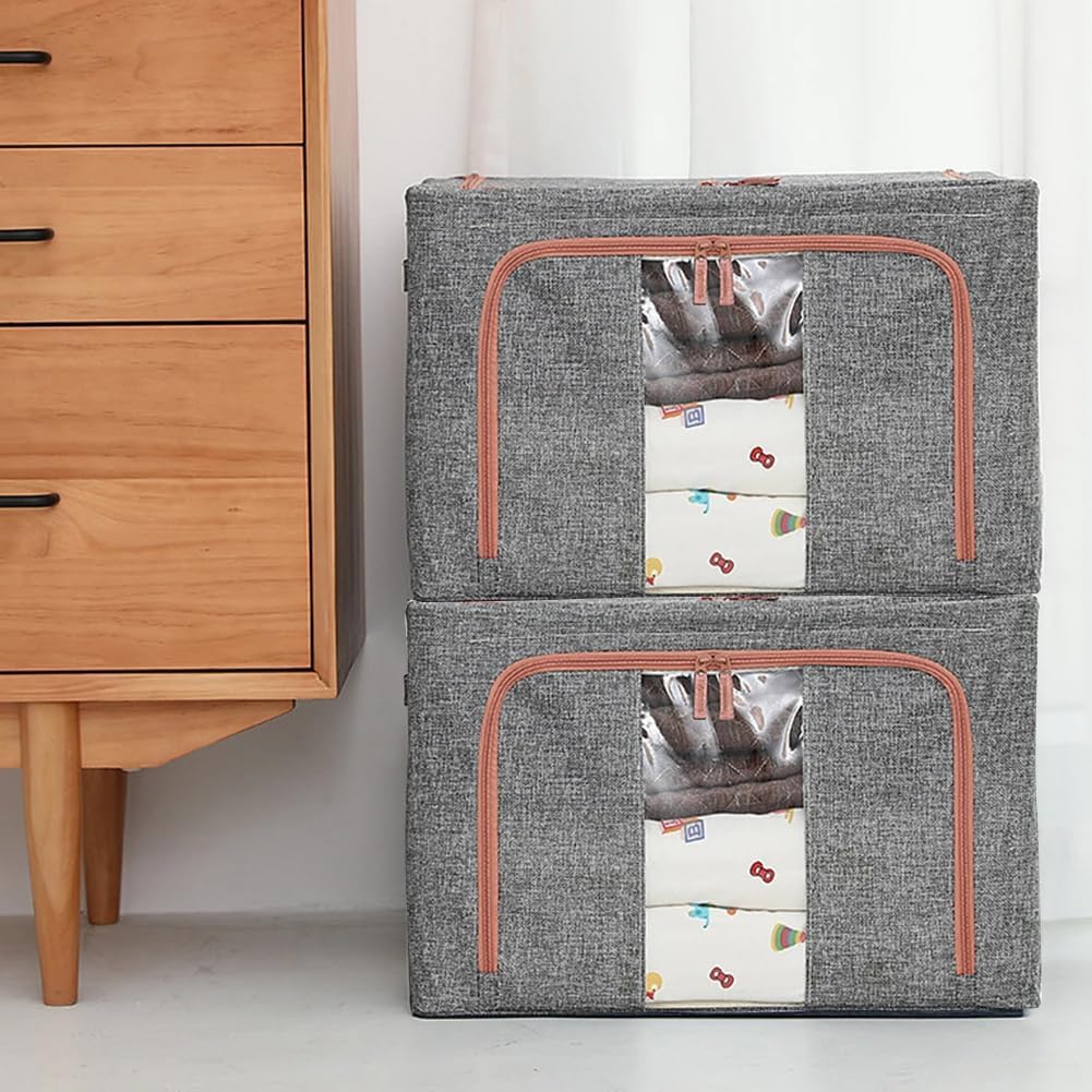 CARLA HOME Large Clothes Storage Bins – Grey 3 Pack, 66L with Lids