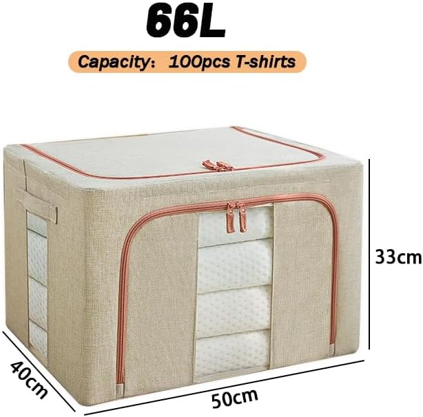 CARLA HOME Large Clothes Storage Bins – Beige 3 Pack, 66L with Lids