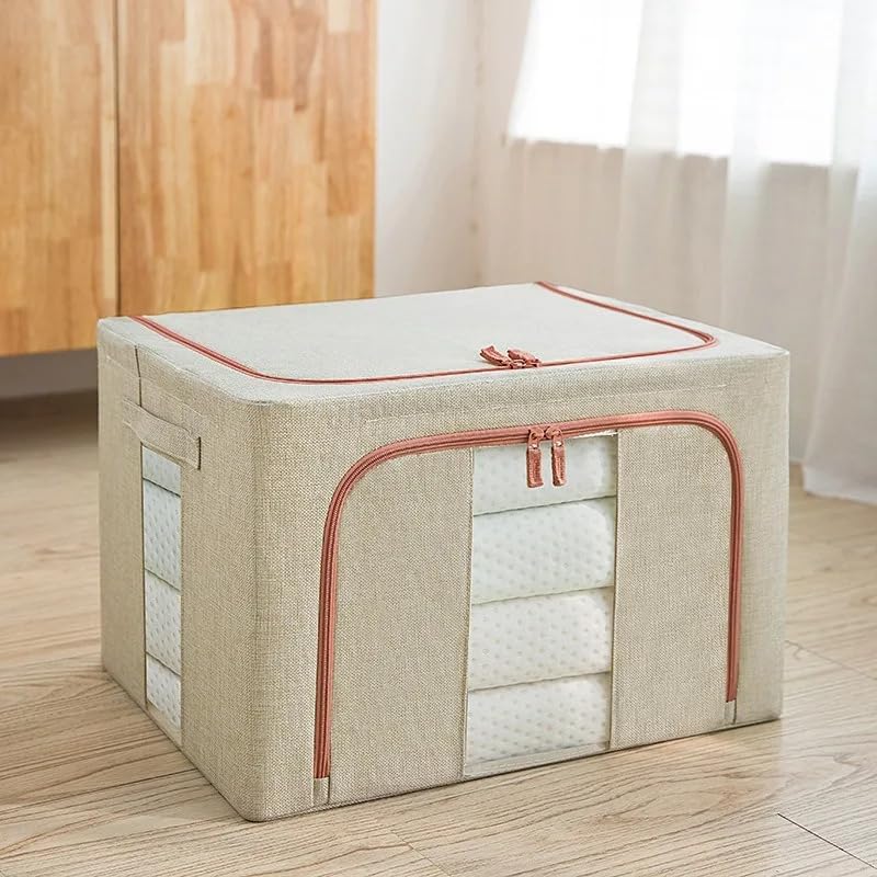 CARLA HOME Large Clothes Storage Bins – Beige 3 Pack, 66L with Lids