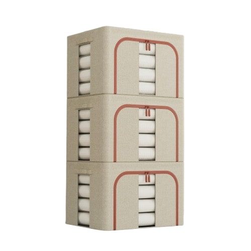 CARLA HOME Large Clothes Storage Bins – Beige 3 Pack, 66L with Lids
