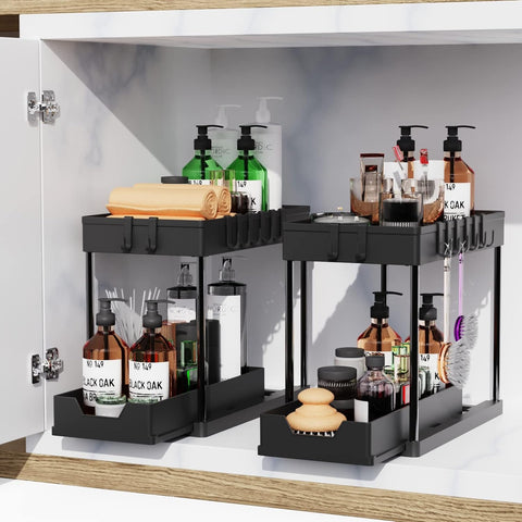 CARLA HOME 2-Pack Under Sink Organizer with Pull-Out Basket & Hooks