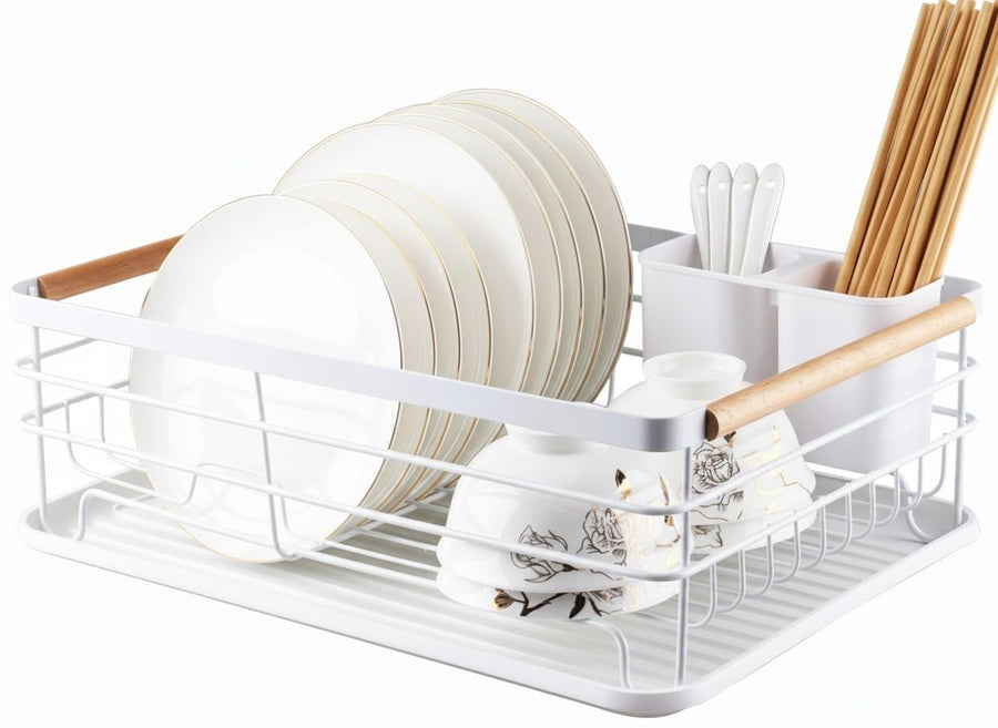CARLA HOME Dish Drying Rack – Wooden Handles with Drainboard