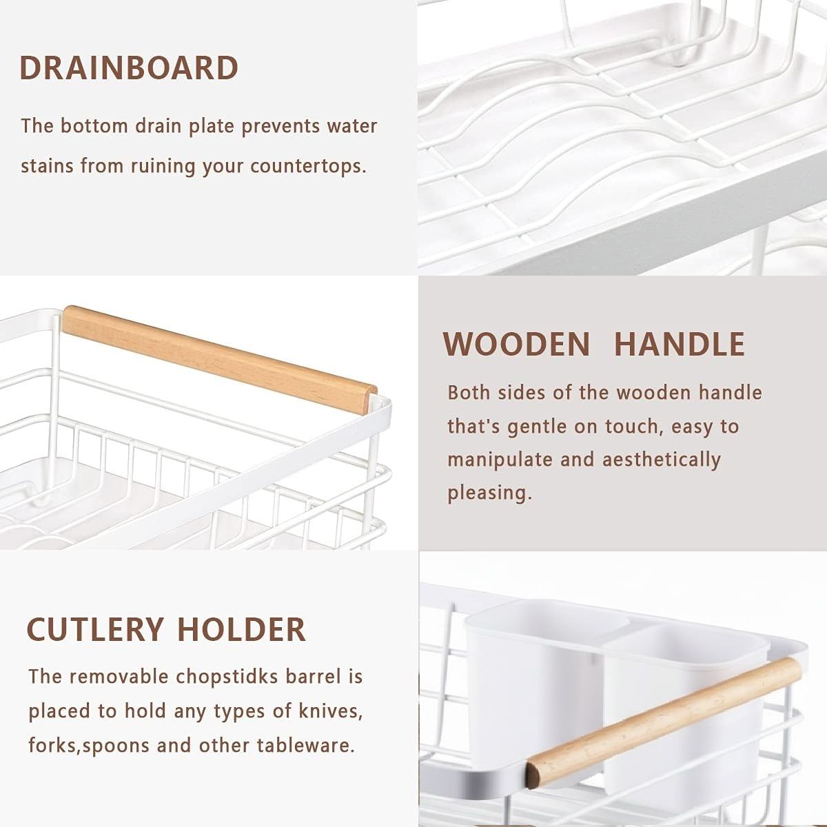 CARLA HOME Dish Drying Rack – Wooden Handles with Drainboard