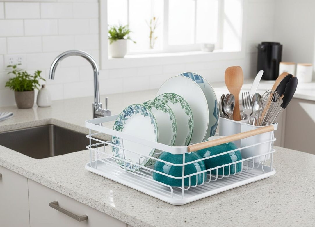 CARLA HOME Dish Drying Rack – Wooden Handles with Drainboard