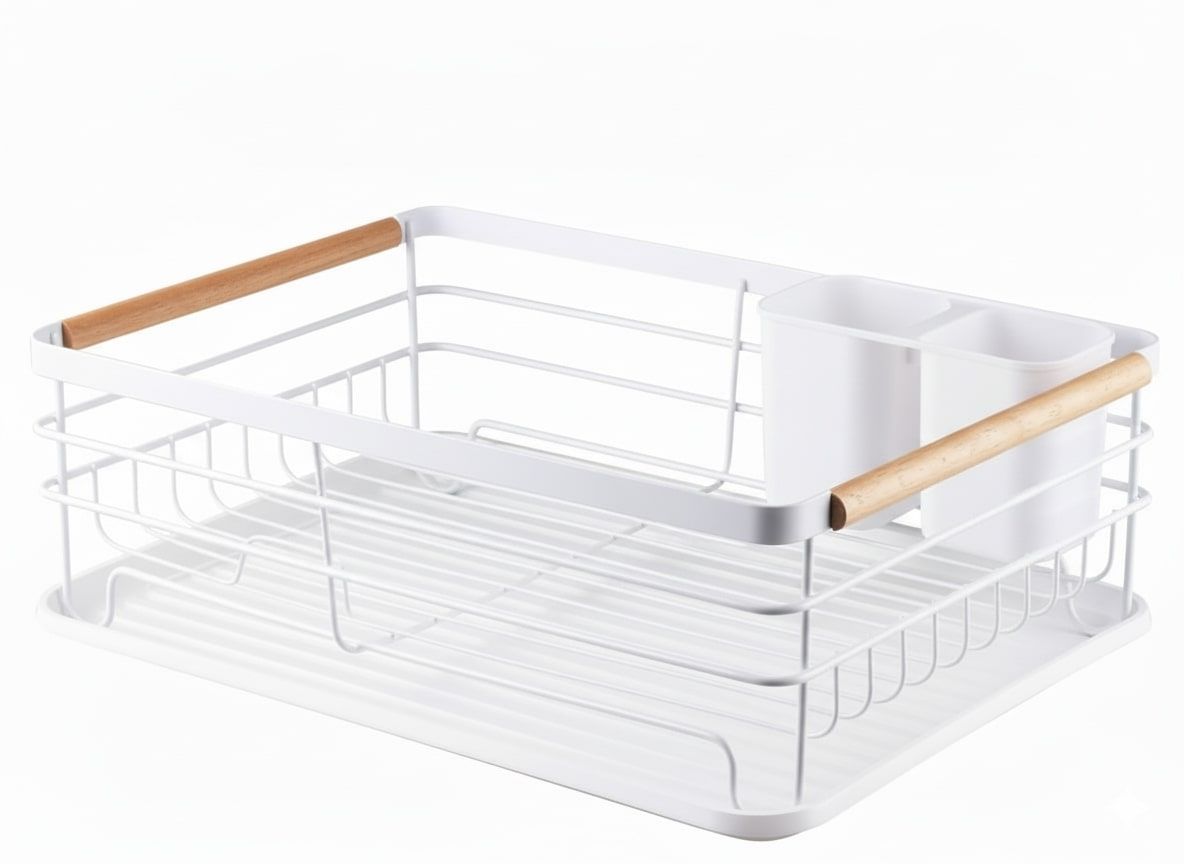 CARLA HOME Dish Drying Rack – Wooden Handles with Drainboard
