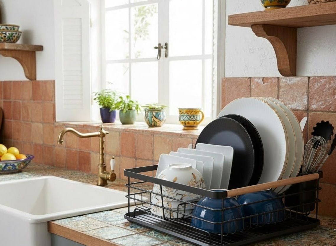 CARLA HOME Dish Drying Rack – Wooden Handles with Drainboard