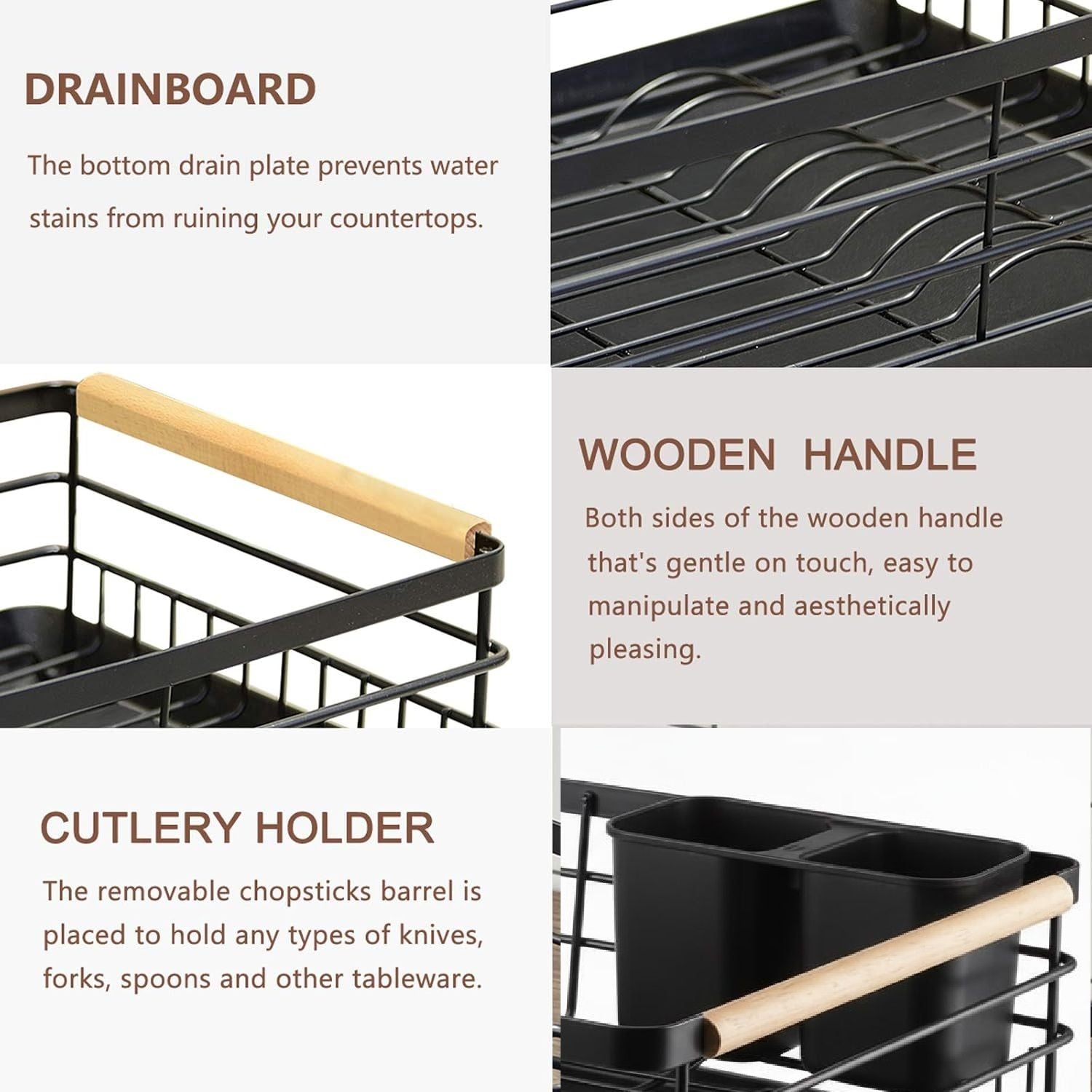 CARLA HOME Dish Drying Rack – Wooden Handles with Drainboard