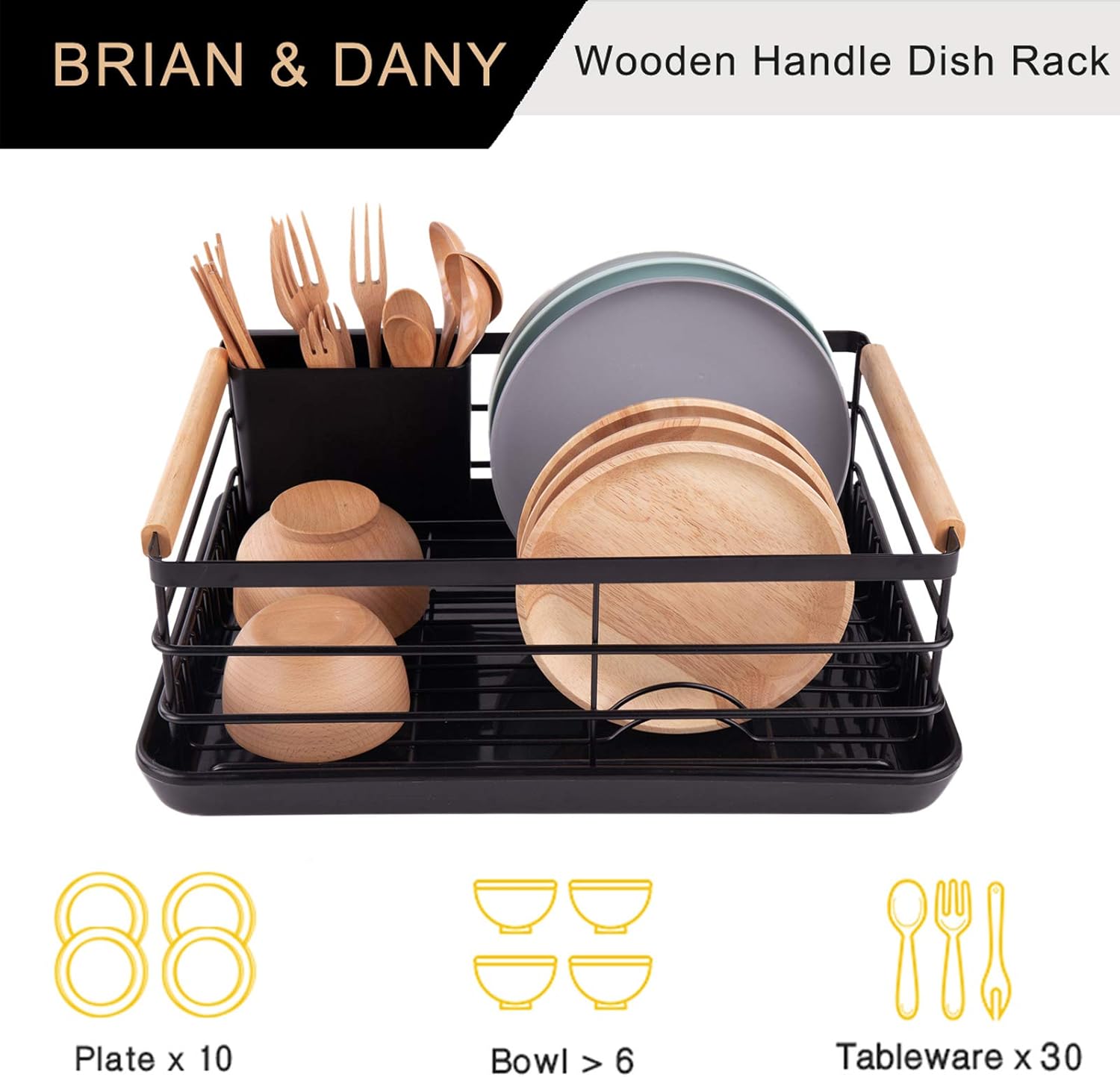 CARLA HOME Dish Drying Rack – Wooden Handles with Drainboard