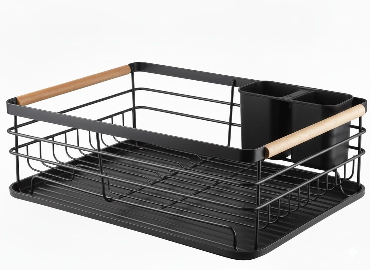 CARLA HOME Dish Drying Rack – Wooden Handles with Drainboard