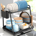 CARLA HOME 2-Tier Dish Drying Rack – Drainage Tray with Cup Hooks