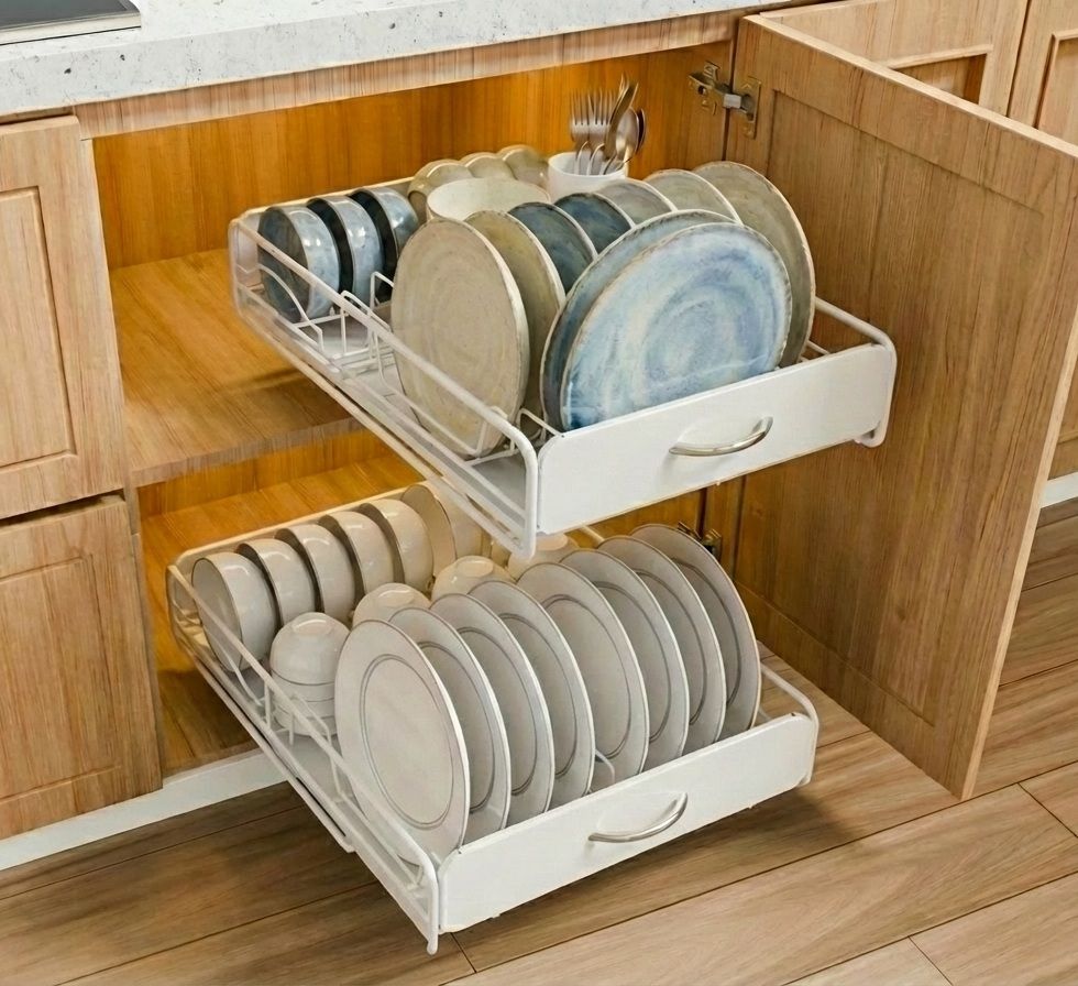 CARLA HOME Pull Out Dish Rack – 2 Pack Slide Out Cabinet Drawer Organisers