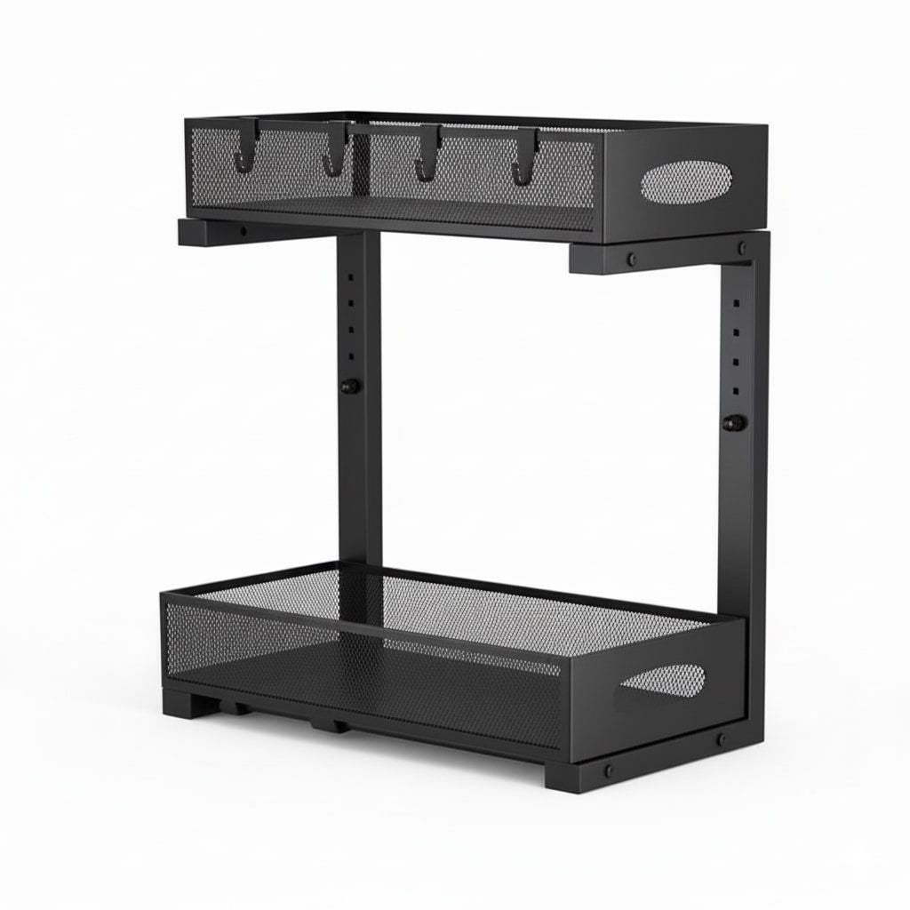 CARLA HOME Height-Adjustable L-Shape Under Sink Organizer with Pull-Out Baskets - Black, 1 Pack