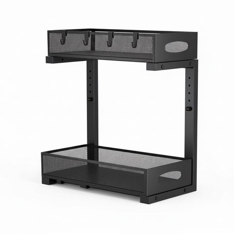 CARLA HOME Height-Adjustable L-Shape Under Sink Organizer with Pull-Out Baskets - Black, 1 Pack