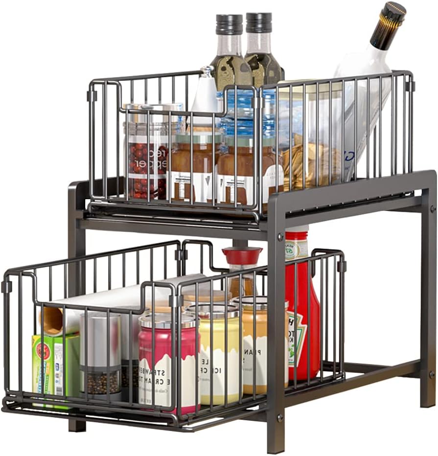 CARLA HOME 2-Tier Sliding Cabinet Organizer with Pull-Out Drawers