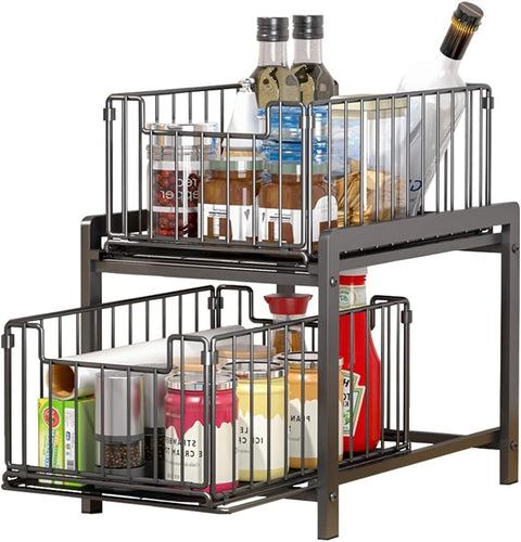 CARLA HOME 2-Tier Sliding Cabinet Organizer with Pull-Out Drawers