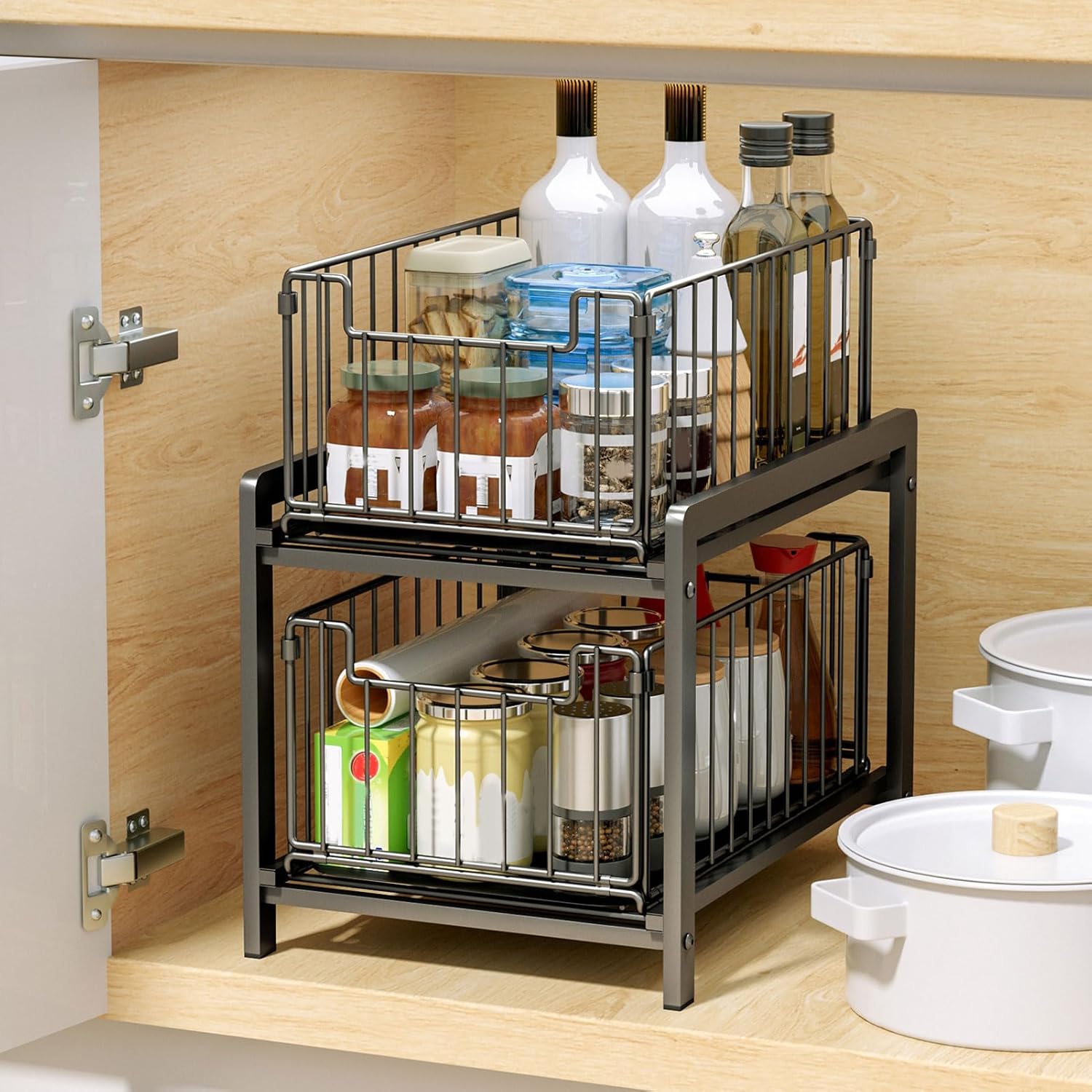 CARLA HOME 2-Tier Sliding Cabinet Organizer with Pull-Out Drawers