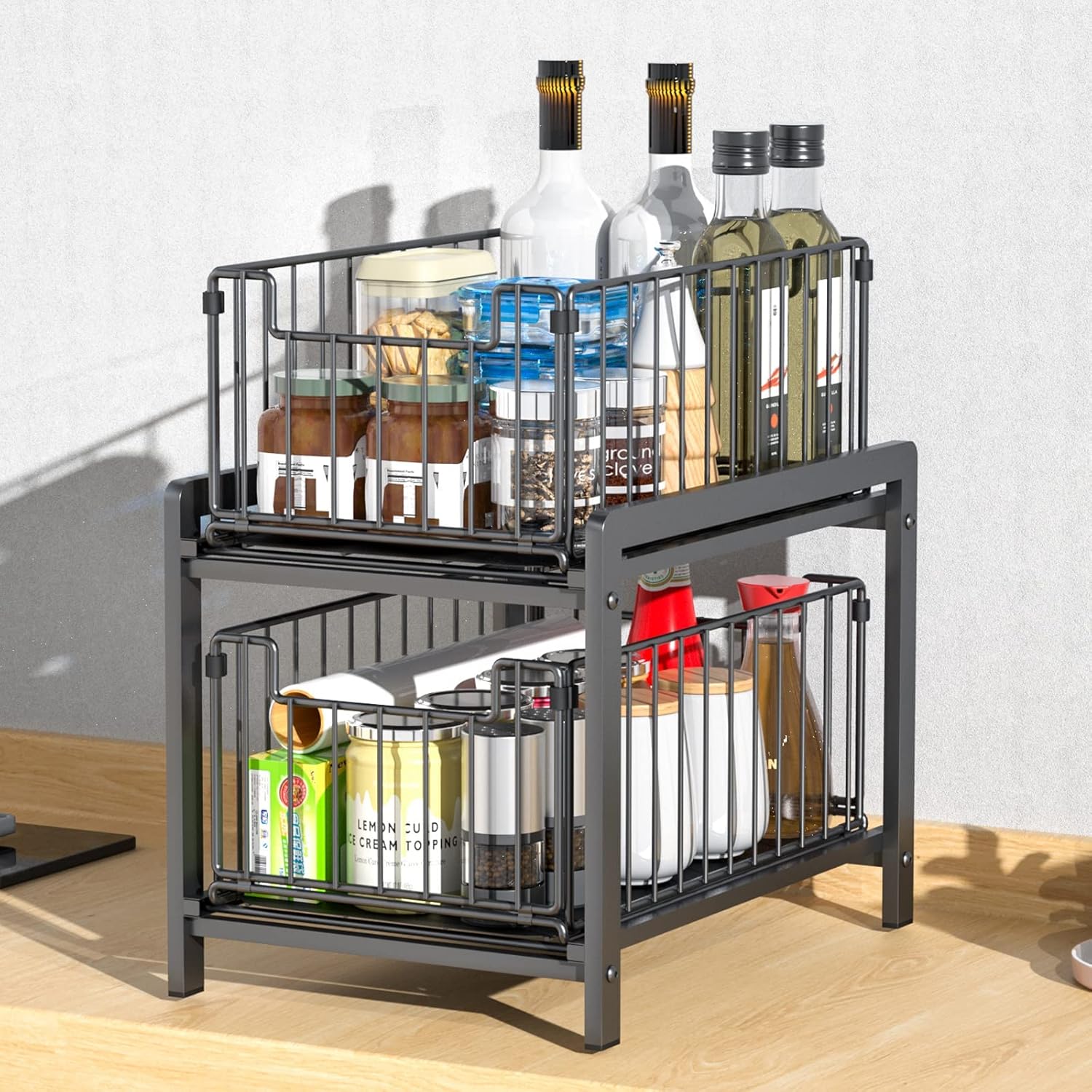 CARLA HOME 2-Tier Sliding Cabinet Organizer with Pull-Out Drawers
