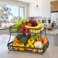 CARLA HOME 2-Tier Fruit Basket – Metal Bowls with Wooden Handles