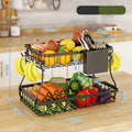 CARLA HOME 2-Tier Fruit Basket – Metal Bowls with Wooden Handles