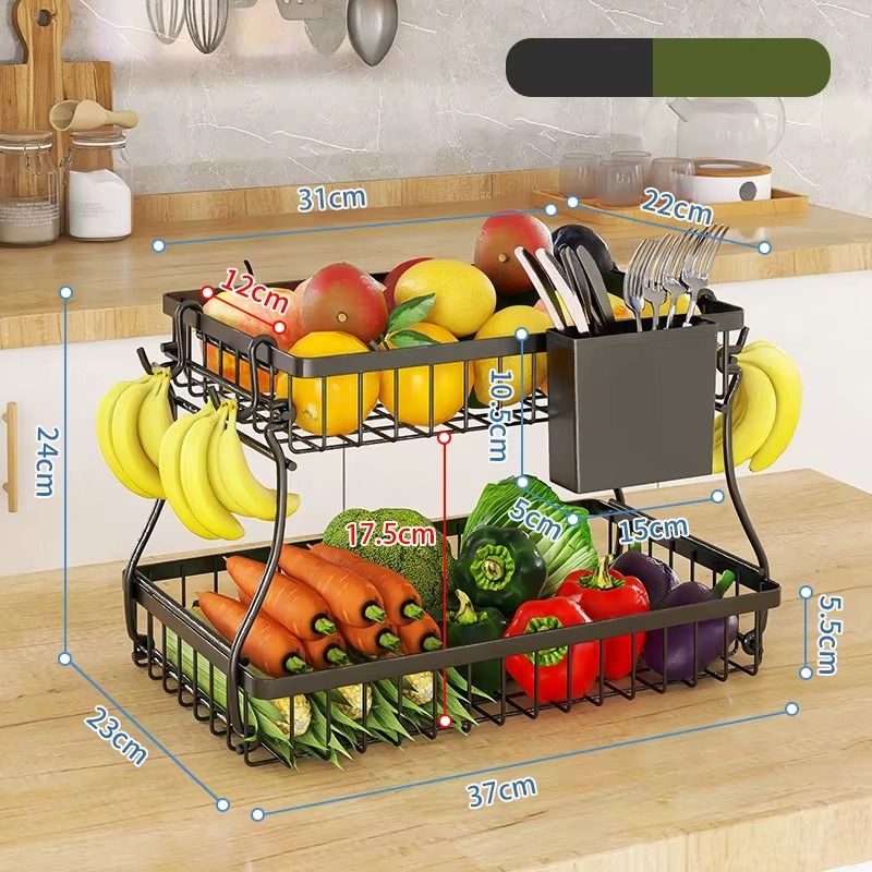 CARLA HOME 2-Tier Fruit Basket – Metal Bowls with Wooden Handles