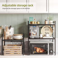 CARLA HOME Adjustable Microwave Oven Rack with 6 Hooks - 2 Tier Black