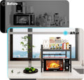 CARLA HOME Adjustable Microwave Oven Rack with 6 Hooks - 2 Tier Black