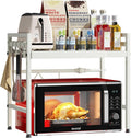 CARLA HOME Adjustable Microwave Oven Rack with 6 Hooks - 2 Tier White