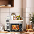 CARLA HOME Adjustable Microwave Oven Rack with 6 Hooks - 2 Tier White