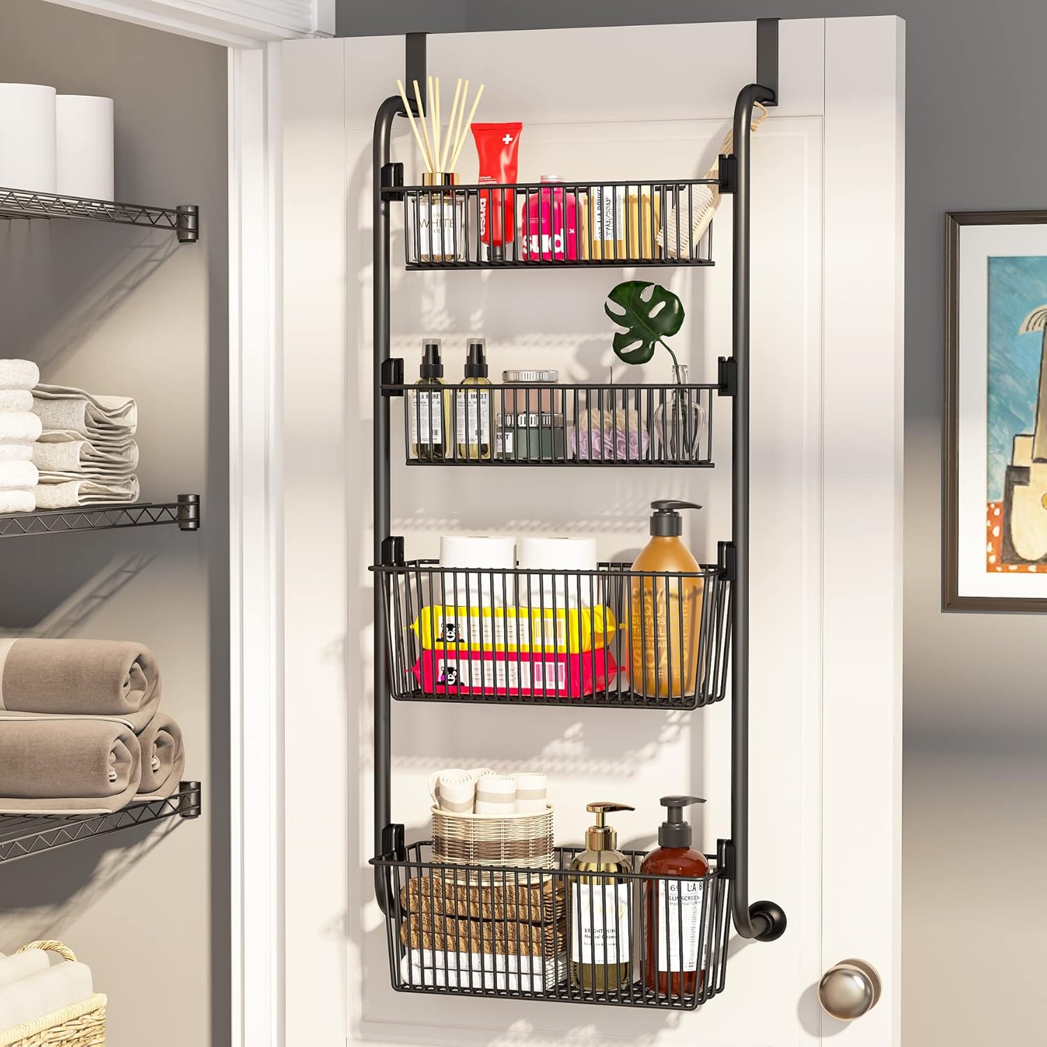 CARLA HOME 4-Tier Over the Door Organiser – Metal Basket Door Storage Rack