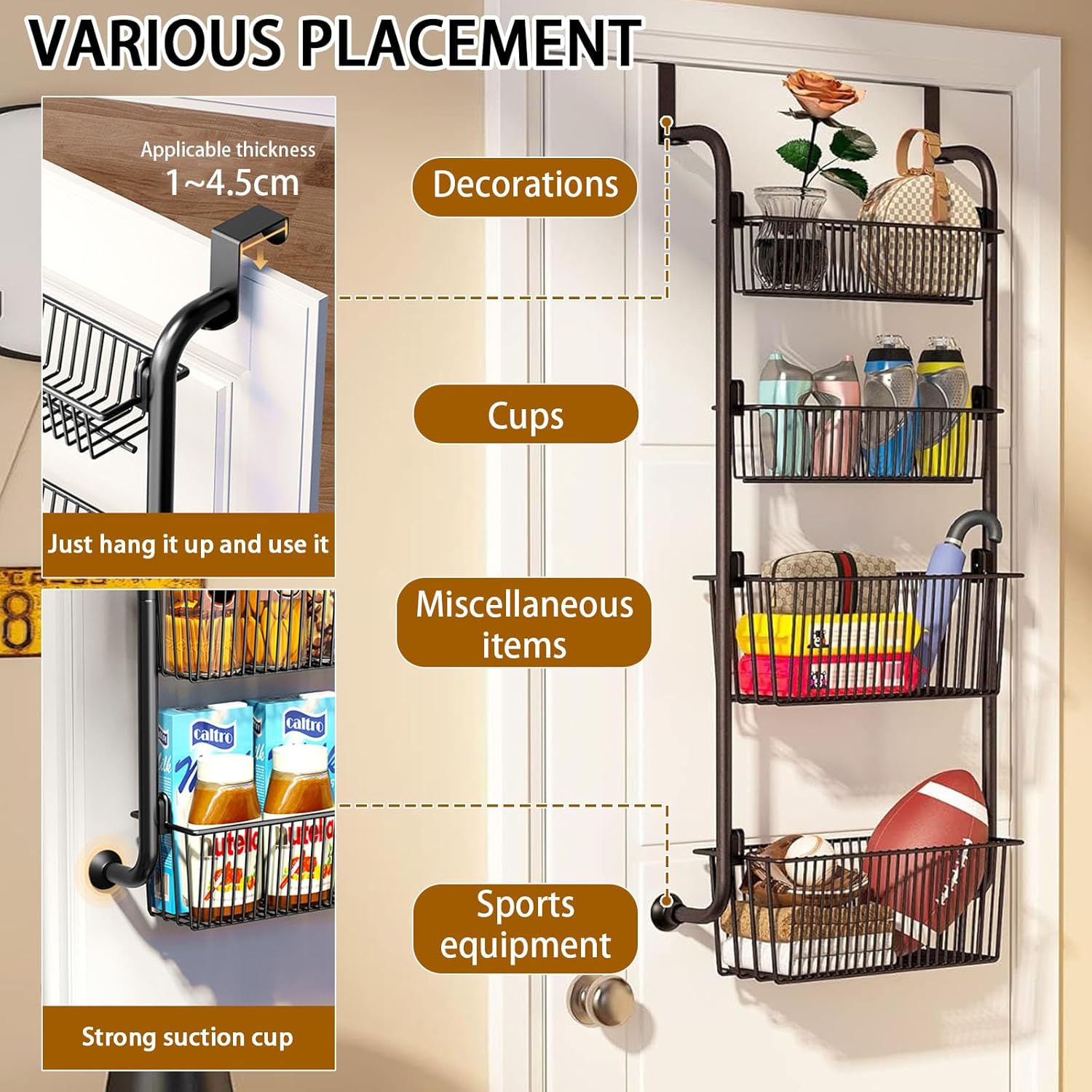 CARLA HOME 4-Tier Over the Door Organiser – Metal Basket Door Storage Rack